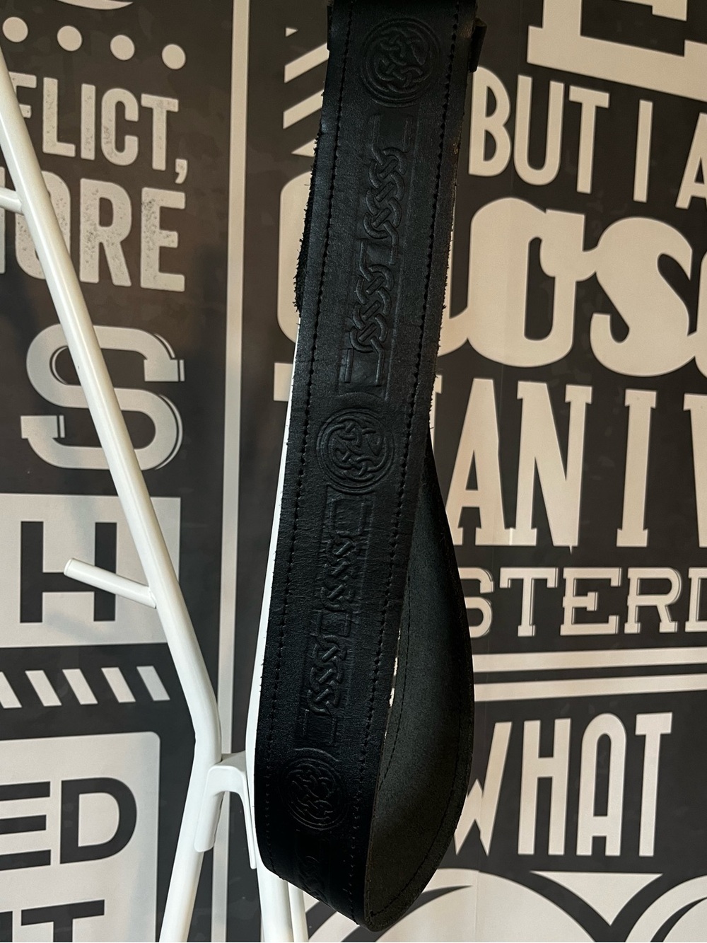 Black Leather Kilt Strap Belt with Embossed Celtic Design Sz 34